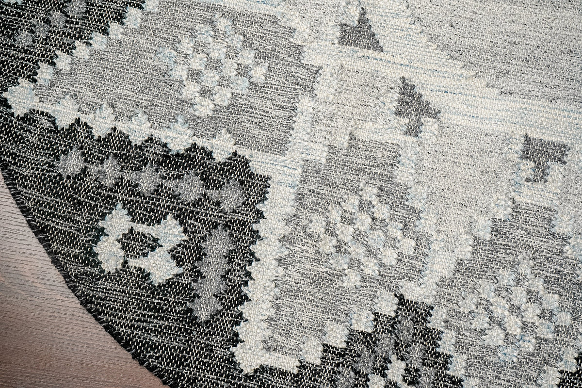 Gray oval rug full-length overhead view