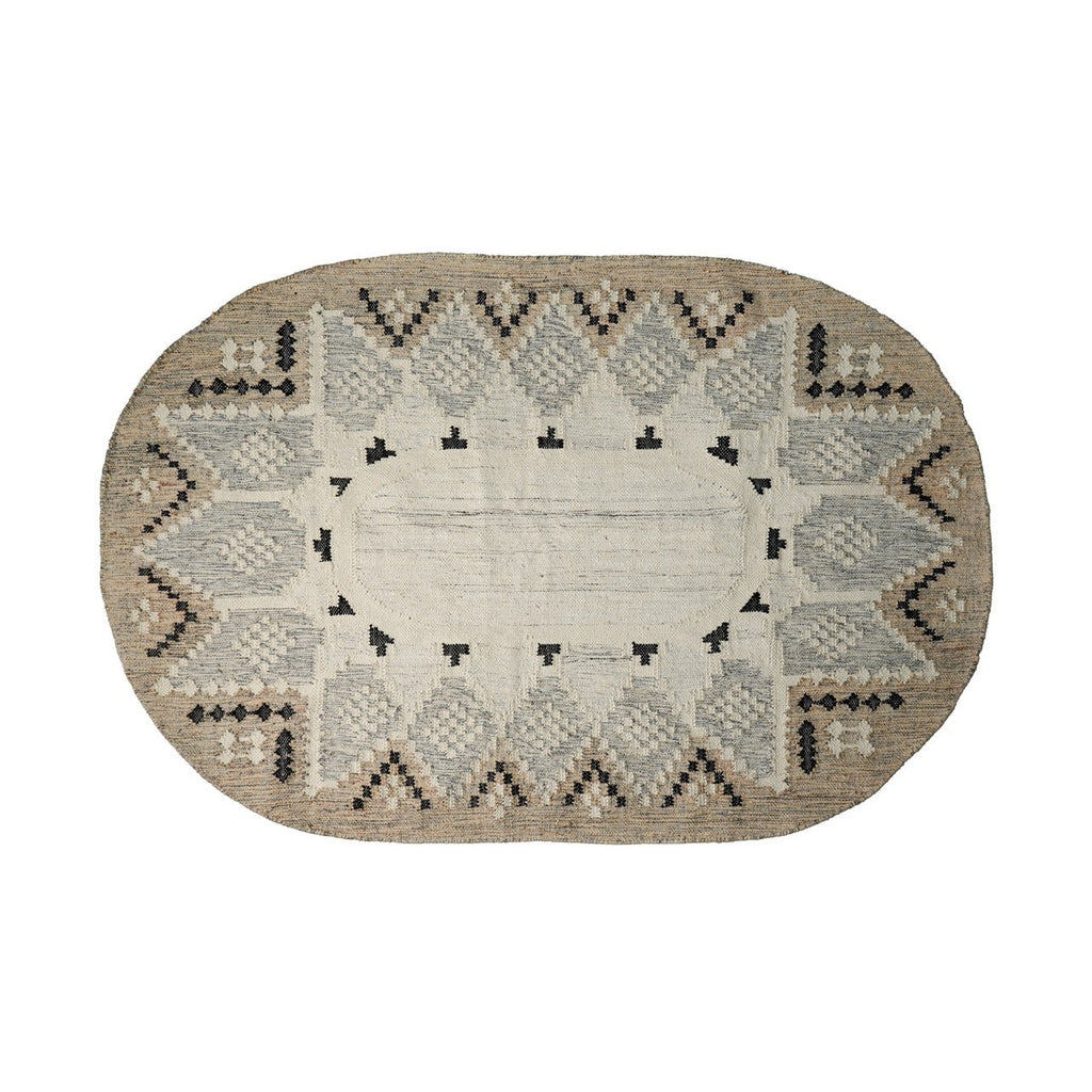 Handwoven Tribal Style Beige Indoor Outdoor Oval Kilim Rug, Boho outdoor Patio decor oval rug, Sustainable decor, Custom made