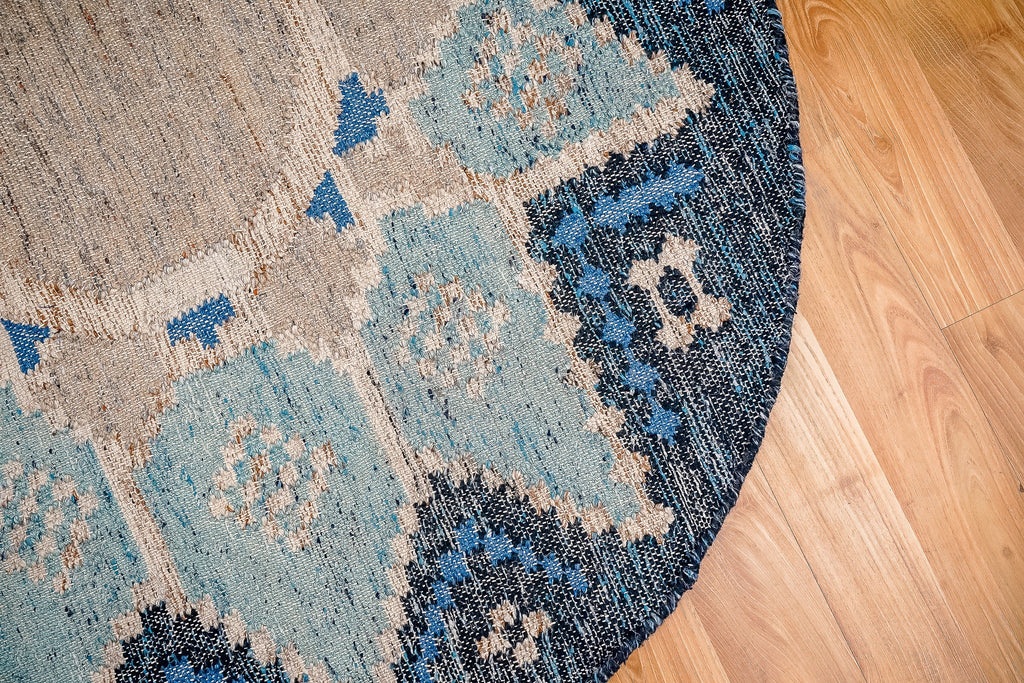 Blue Moroccan Kilim Oval Rug - Bohemian inspired Sustainable Tribal Abstract indoor outdoor Decor oval rug, Eco-friendly