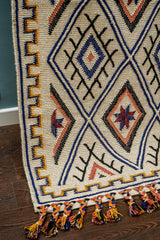 Colourful Moroccan kilim wool rug flat lay