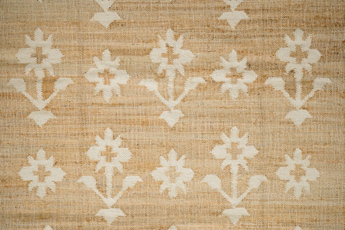 Close-up of jute weave and flower lattice pattern