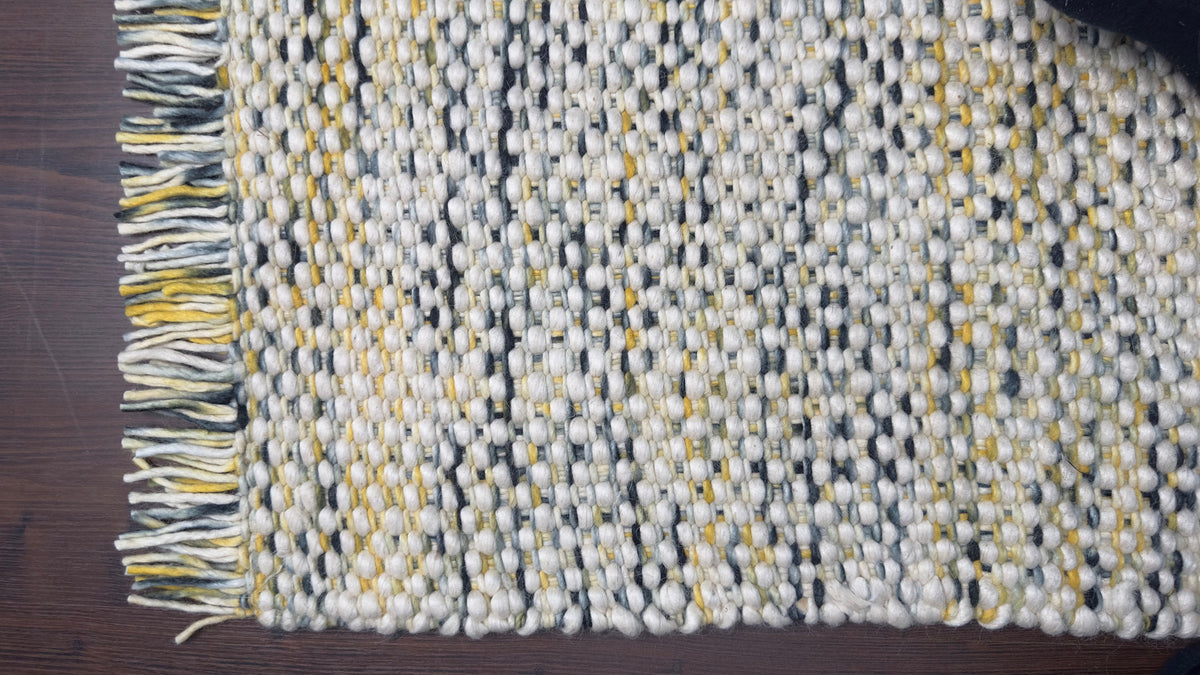 Wool rug texture close-up showing hand-knitted detail