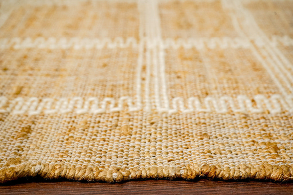 Natural White striped Hand woven Jute area Rug, Modern Boho Farmhouse Style Scandinavian Decor Jute rug, Custom made in all sizes