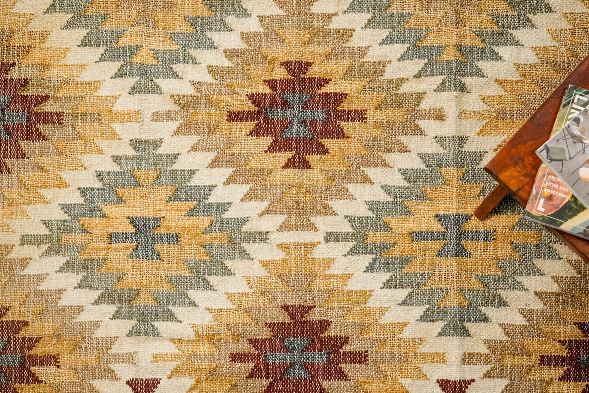 Aztec Navajo jute rug flat view