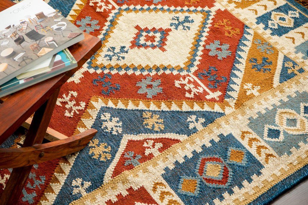 Hand woven Navajo inspired southwestern decor aztec kilim rug, Sustainable indoor & outdoor Porch decor rug, Customization available