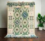 Sage green wool kilim rug flat view