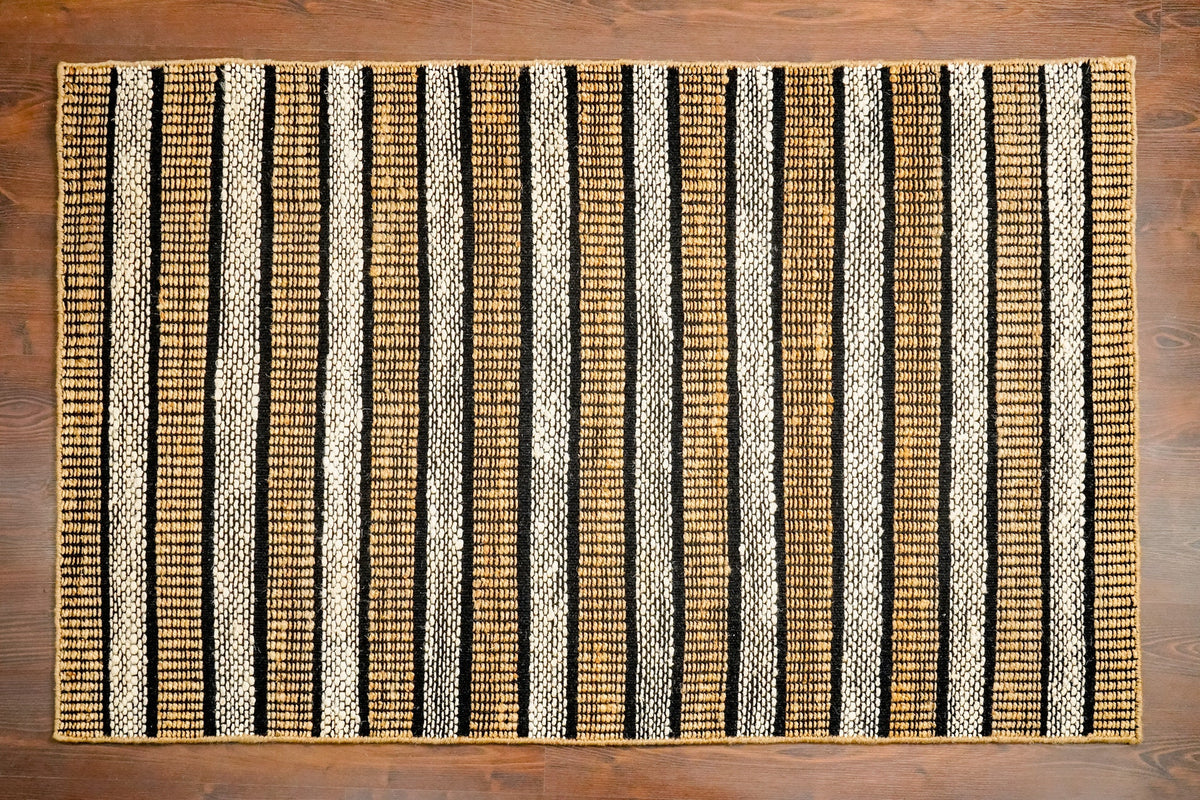 Striped jute rug full room styling shot