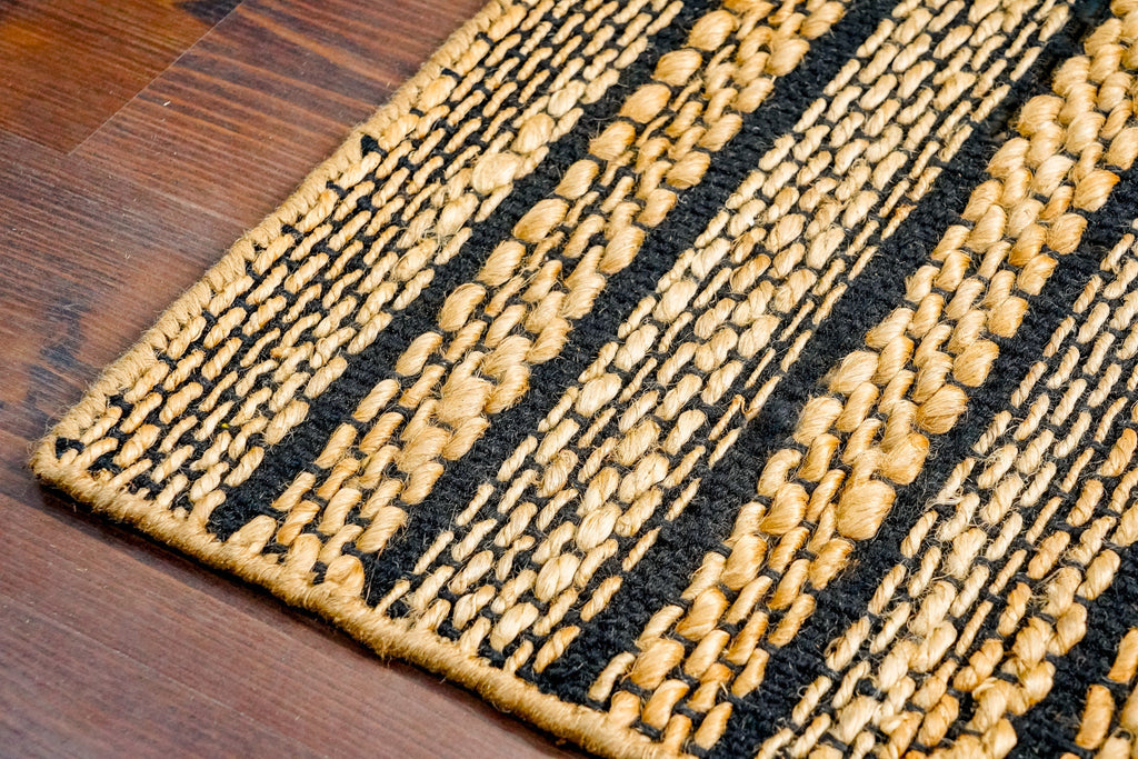 Handmade Natural jute loop striped arearug - Sustainable & Eco-Friendly - Customization available