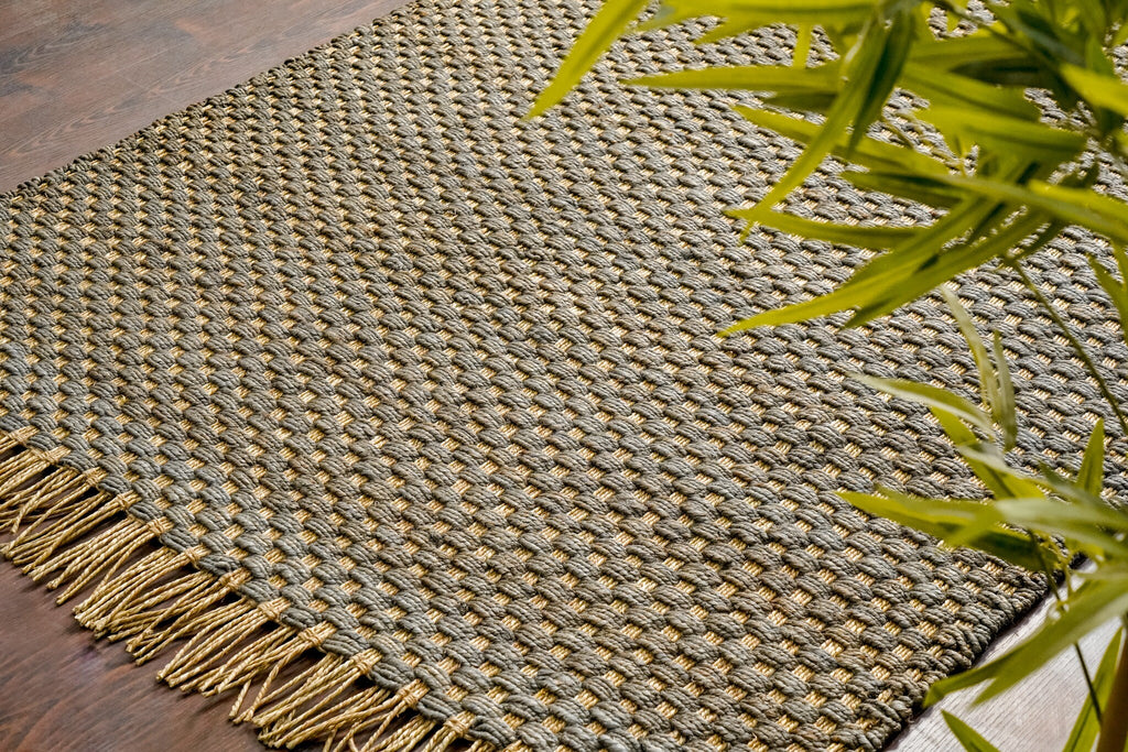 Hand Woven Chunky Grey Jute Area Rug - Eco-Friendly sustainable Farmhouse decor - Customization available