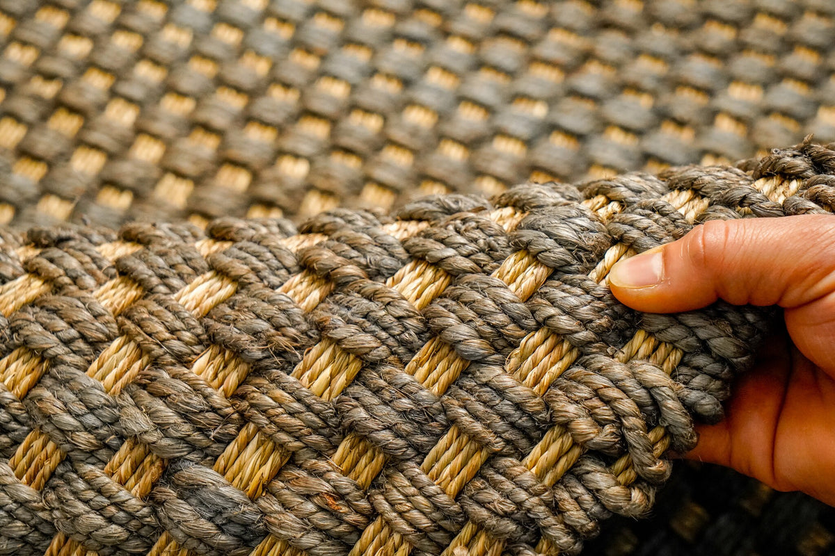 Grey jute rug corner detail