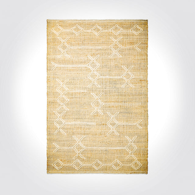 Geometric wool jute rug, flat lay view