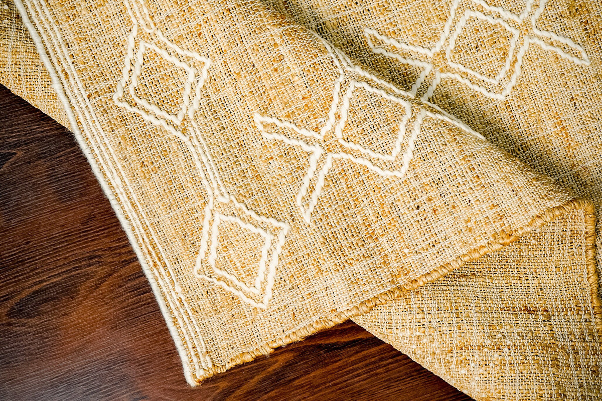 Diamond lattice rug in a boho-styled room