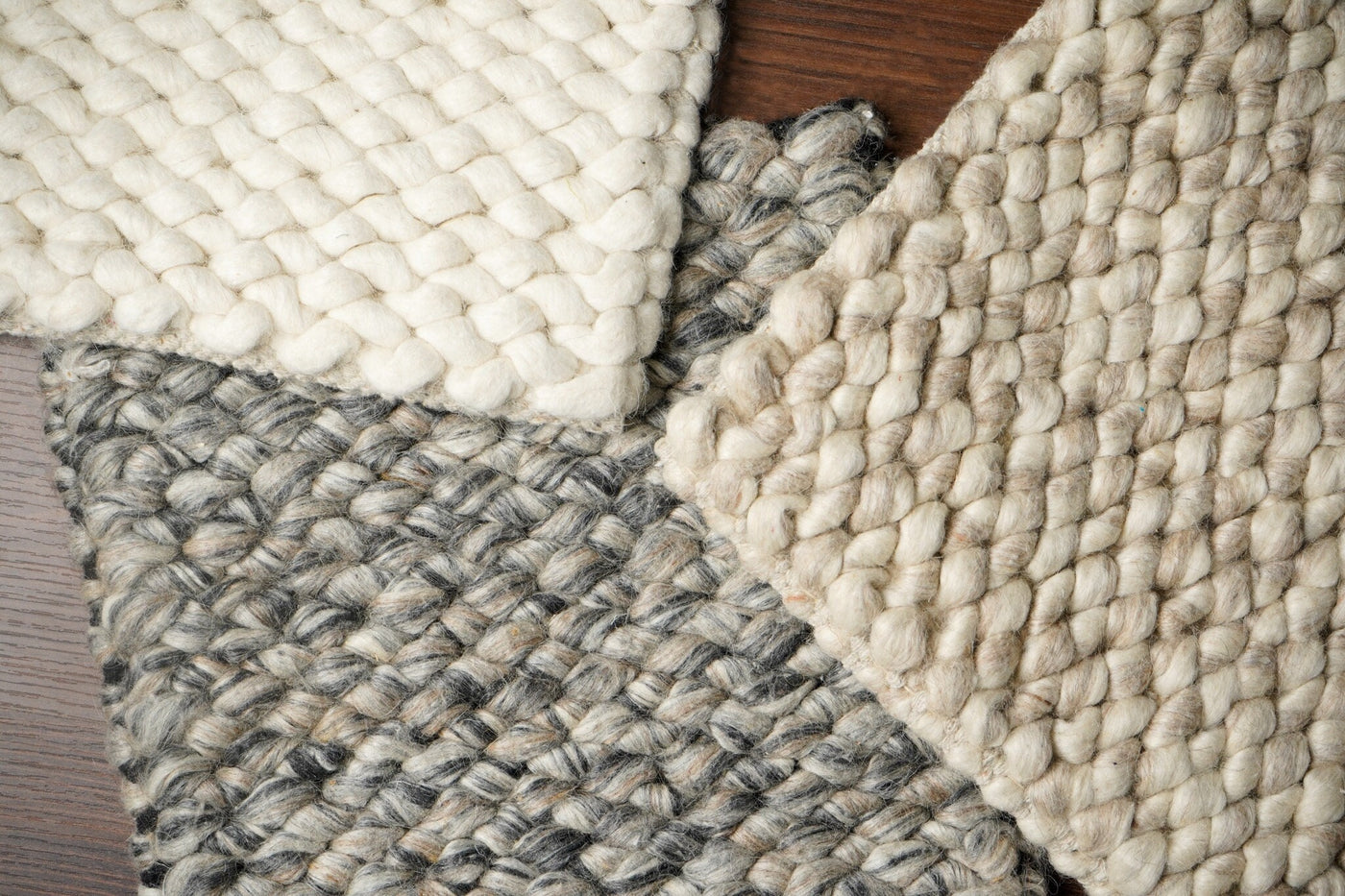 Chunky cashew loop wool rug, flat lay view