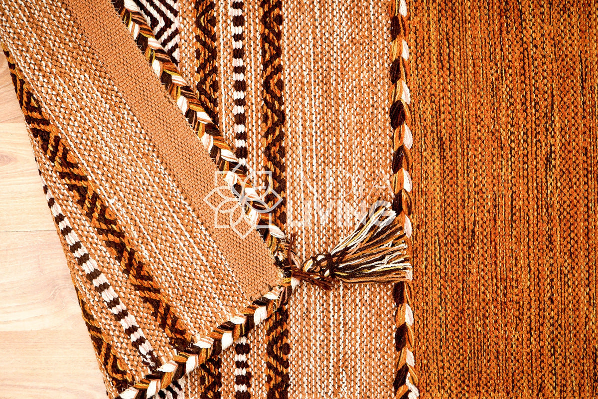 Brown kilim rug edge and border detail