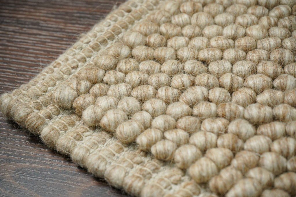 Chunky Beige Wool rug - Hand woven, Looped, Scandinavian Decor, Cozy, Custom made in all sizes