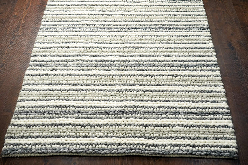 Handwoven Chunky loop Scandinavian Multi Knitted wool Rug - Grey & Ivory, High Pile, soft, Custom made in all sizes