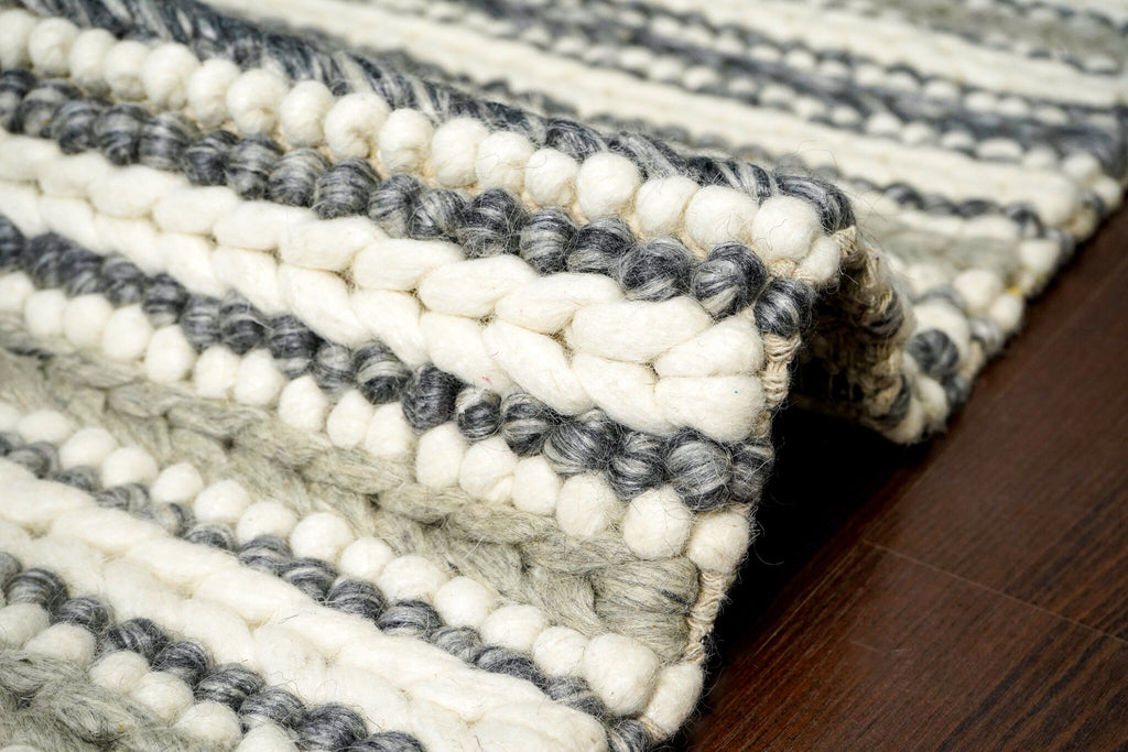 Handwoven Chunky loop Scandinavian Multi Knitted wool Rug - Grey & Ivory, High Pile, soft, Custom made in all sizes