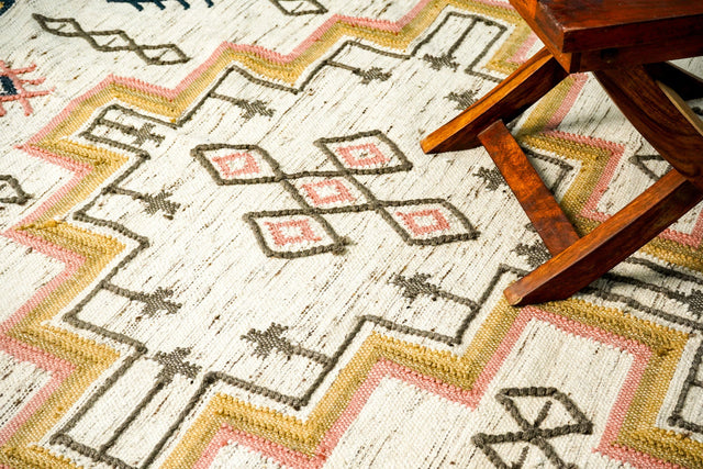 Ivory Aztec rug styled on a porch