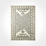 Overhead view of ivory black abstract rug