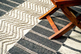 Grey striped wool flatweave rug, flat lay view