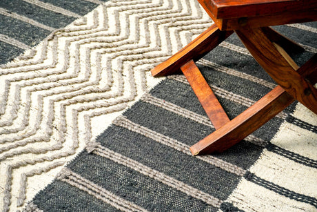 Hand woven Modern Scandinavian decor Abstract style Striped Flat weave premium Grey wool area rug, Custom made in all sizes