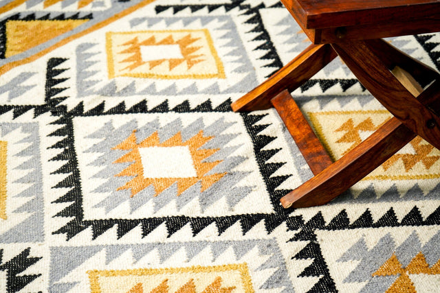 Tribal Aztec rug styled in a dining room