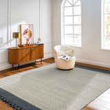 Grey wool flatweave rug, full flat view