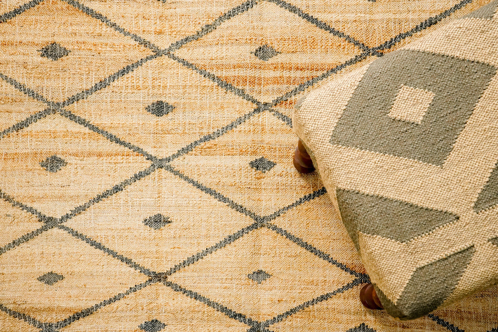 Abstract Grey diamond Geometric Natural Jute area Rug, Contemporary Boho Decor Kilim Rug, Flat weave Jute rug, Custom made in all sizes