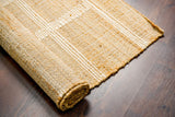 White striped jute rug edge and fringe detail