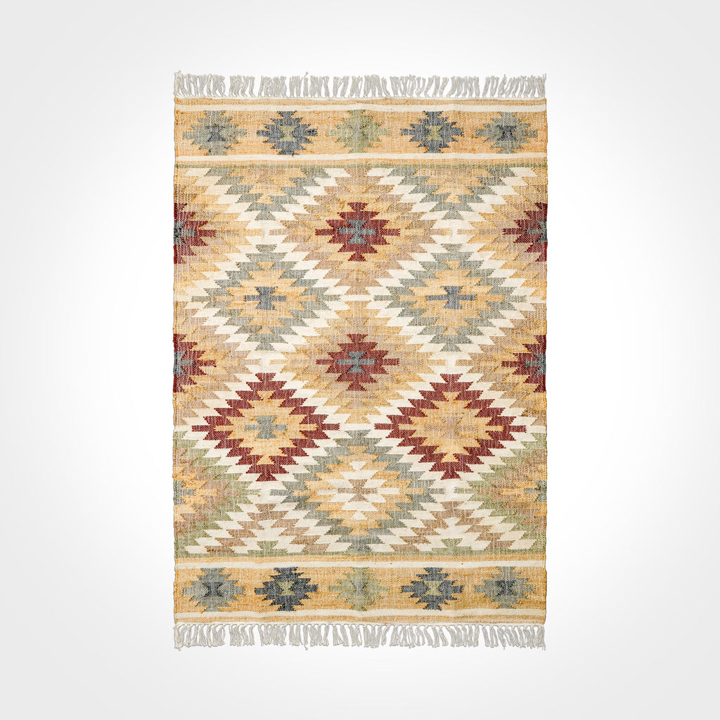 Natural Aztec Navajo Style Bohemian Colourful Jute area Rug, Moroccan Inspired Scandinavian Decor Boho Jute rug, Custom made in all sizes