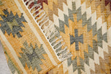 Aztec pattern jute rug in bedroom setting