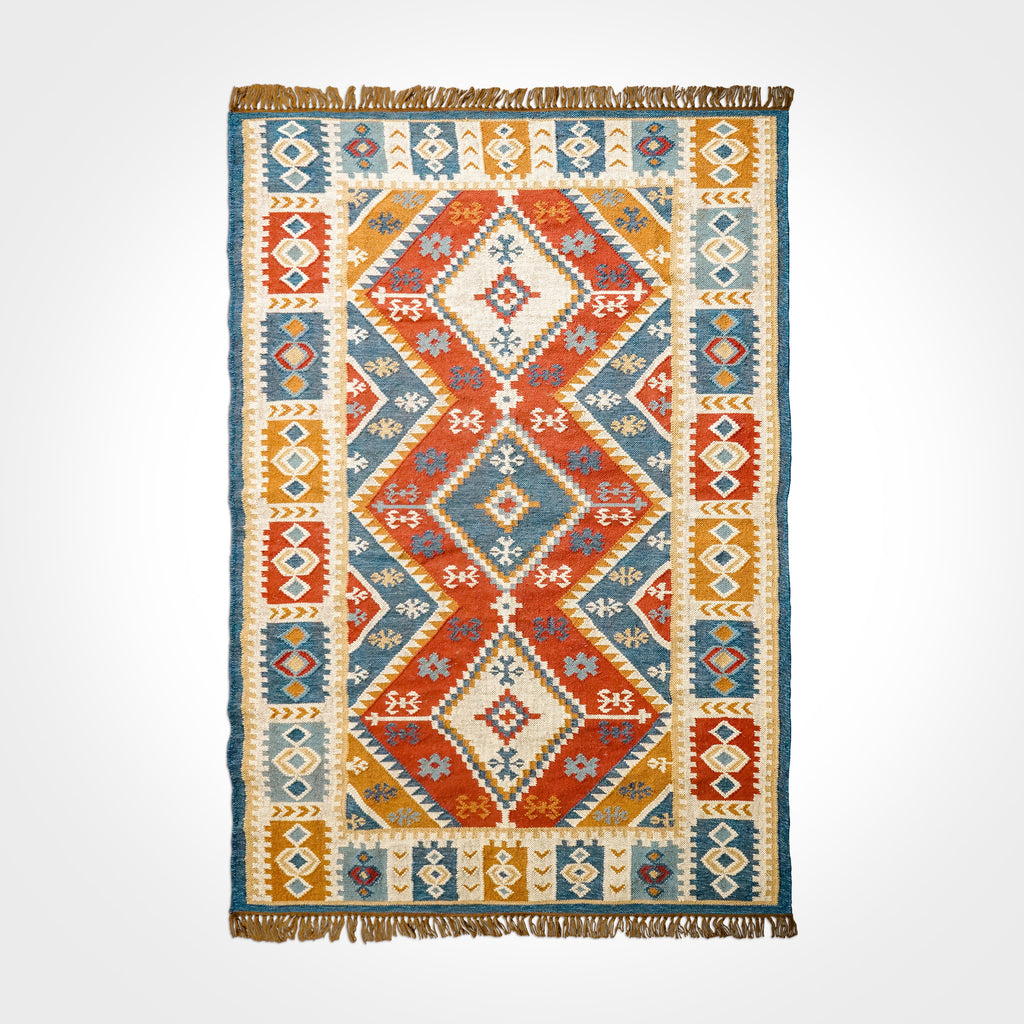 Hand woven Navajo inspired southwestern decor aztec kilim rug, Sustainable indoor & outdoor Porch decor rug, Customization available