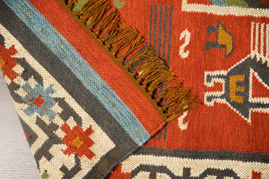 Handwoven Navajo inspired Red Tribal aztec kilim rug, Sustainable indoor & outdoor decor Flat weave rug, Porch rug, Customization available