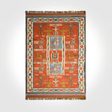 Red tribal aztec kilim rug weave close-up