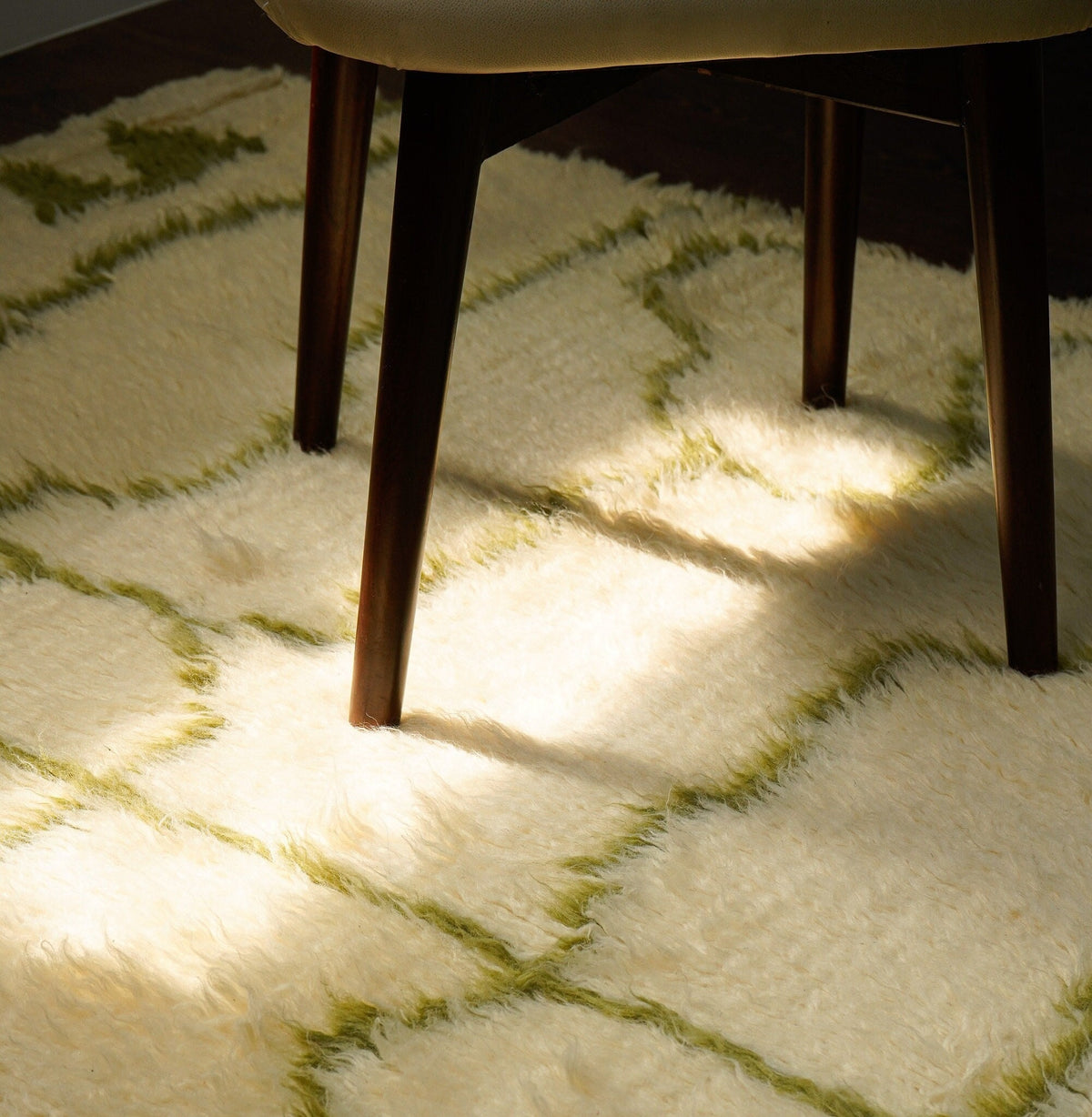 Green Berber Moroccan wool rug, flat lay view
