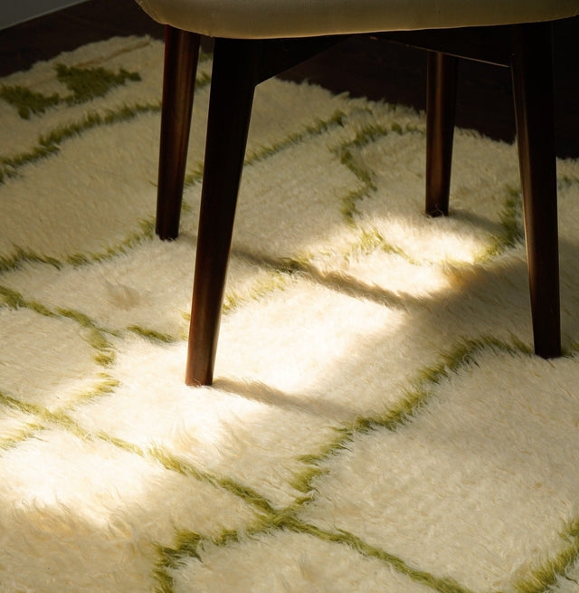 Green Berber Moroccan wool rug, flat lay view
