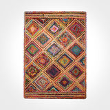 Rainbow diamond rug styled in a living room setting