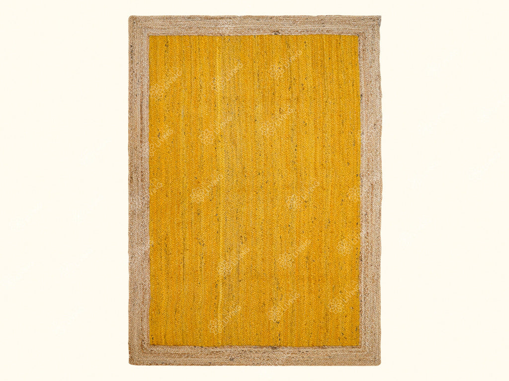 Natural Yellow jute Bordered area rug, Hand braided sustainable pet-friendly decor jute, Custom made in all sizes