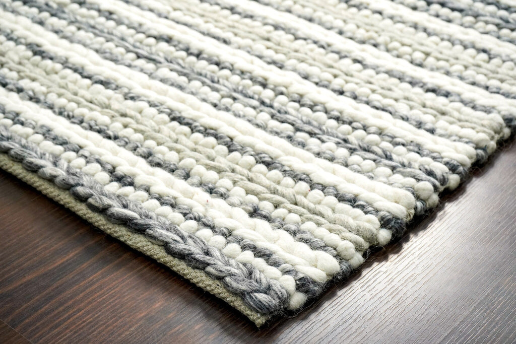 Handwoven Chunky loop Scandinavian Multi Knitted wool Rug - Grey & Ivory, High Pile, soft, Custom made in all sizes