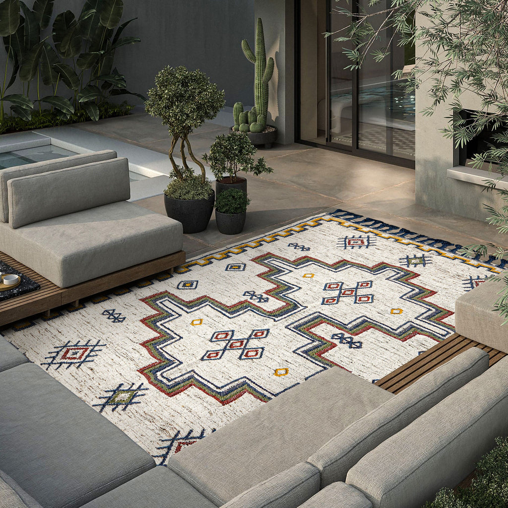 Handwoven Tribal Aztec Bohemian style Indoor outdoor kilim area rug, Sustainable Patio decor rug, Customization available