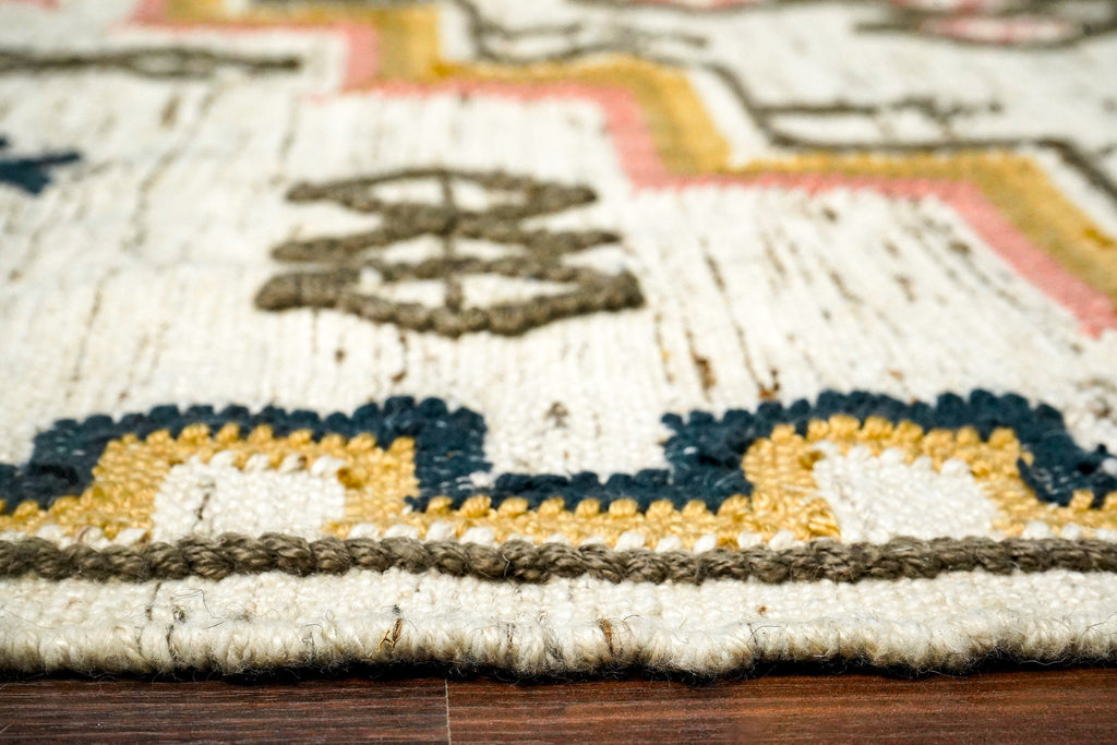 Hand woven Ivory Aztec Flat weave Tribal Moroccan Style Bohemian decor Pet Yarn indoor outdoor Kilim rug, Custom made in all sizes