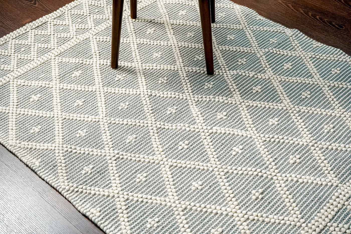 Grey abstract chunky loop wool rug flat lay