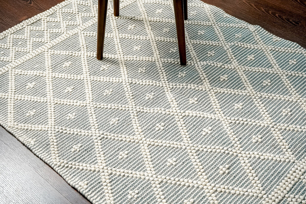 Grey abstract chunky loop wool rug flat lay