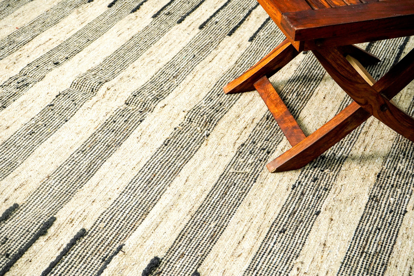 Striped wool flatweave rug, flat lay view