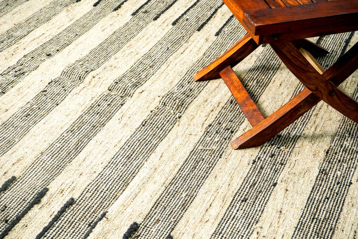 Striped wool flatweave rug, flat lay view