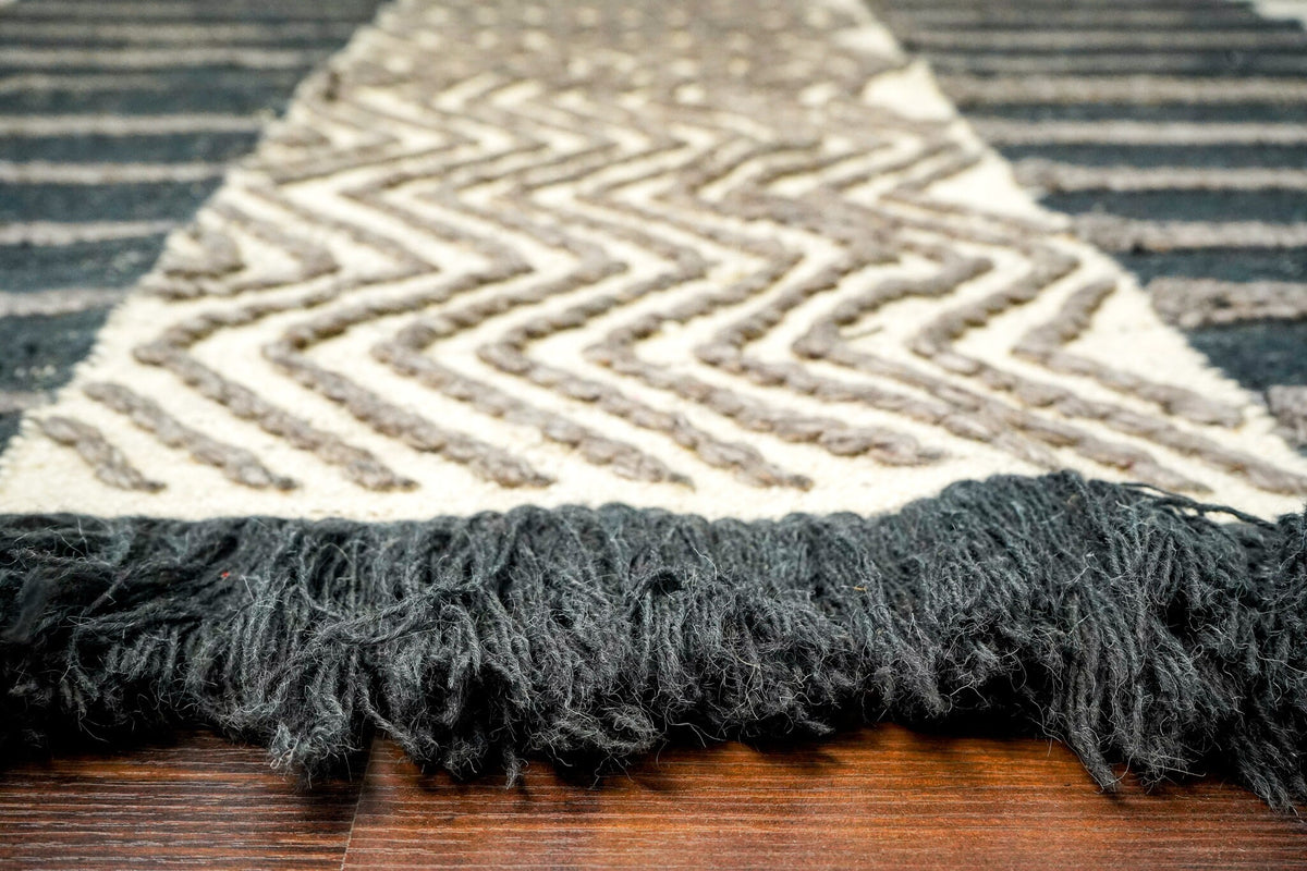 Grey striped rug weave close-up