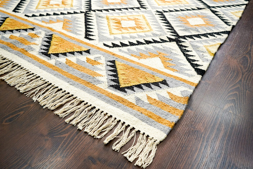 Hand woven Mutli Tribal Aztec Style Moroccan Flatweave premium wool area rug, Bohemian abstract decor, Custom made in all sizes