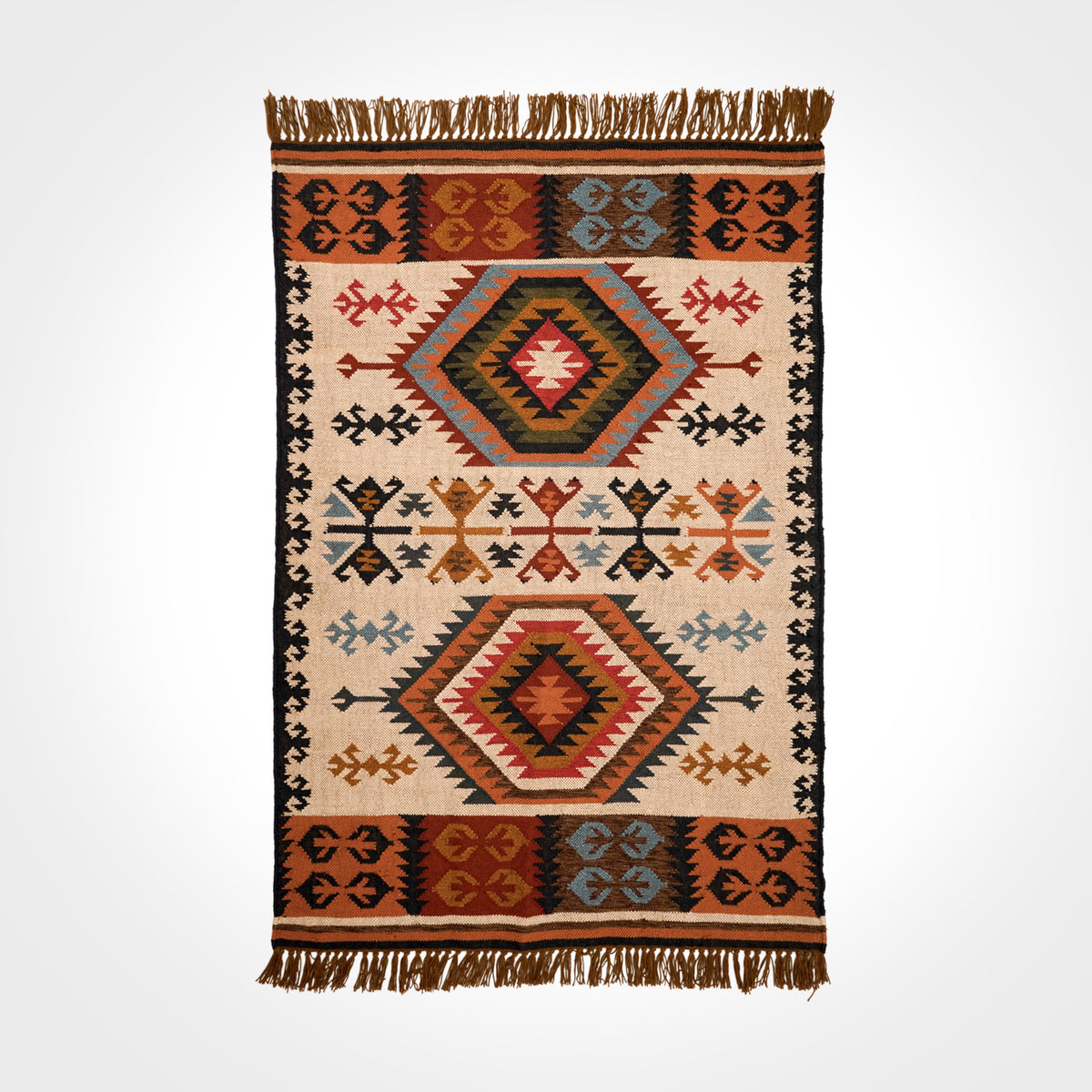 Beige southwestern kilim rug texture close-up