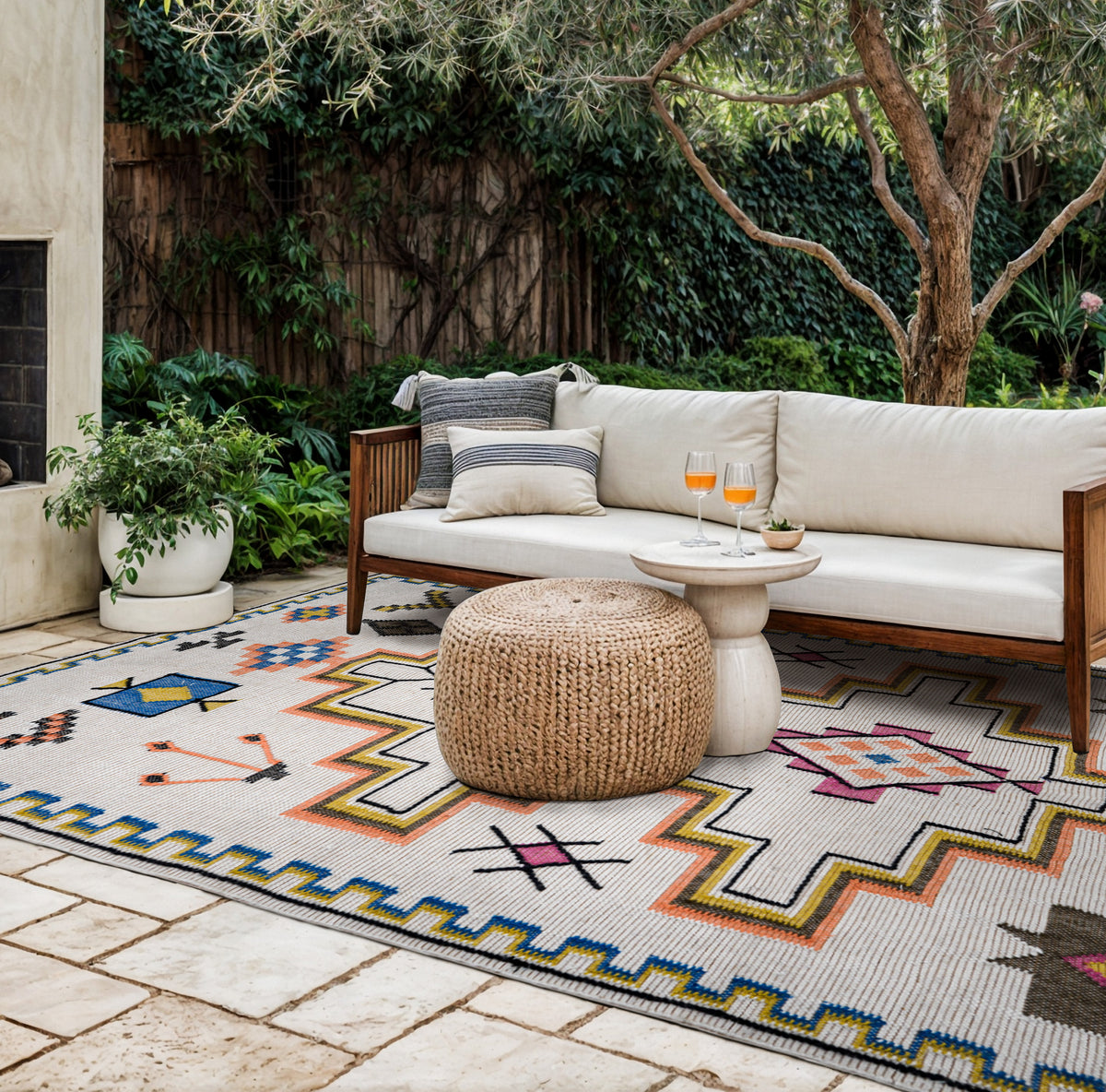 Ivory abstract rug in a bedroom setting