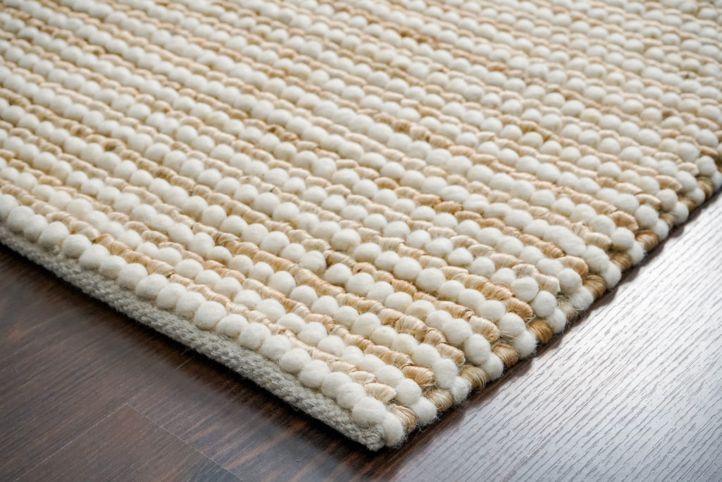 Natural Scandinavian Style Chunky Wool Jute Striped Farmhouse area rug, Modern decor, Soft & Pet Friendly, Custom made in all sizes